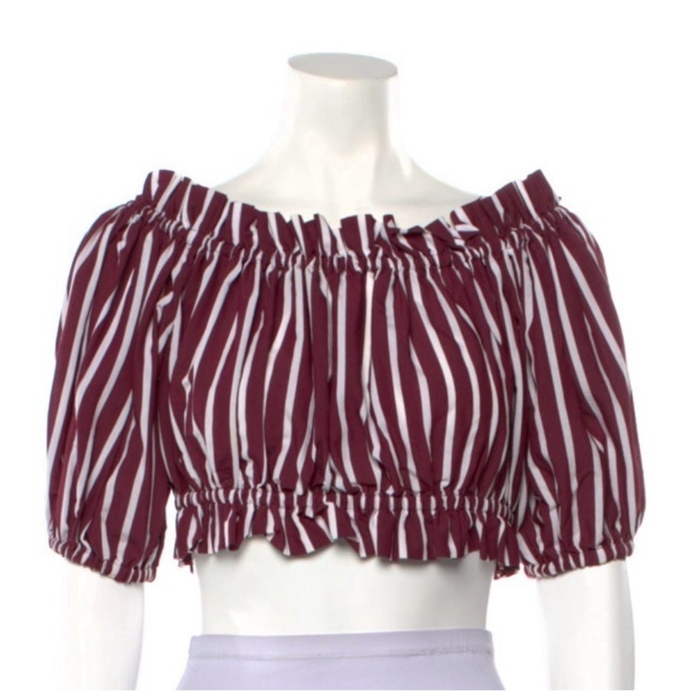 Sandro Striped Ranja Off The Shoulder Crop Top Blouse Size 2 - Picture 3 of 9